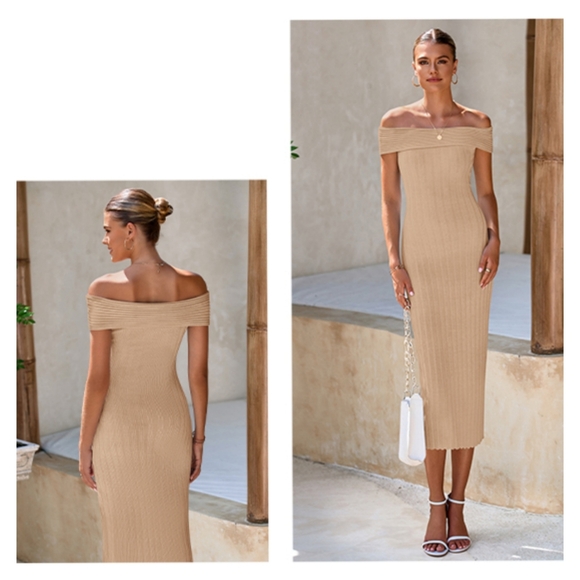 NWT Prettygarden Red Off Shoulder Ribbed Knit Bodycon Sweater Midi Dress S - Picture 2 of 12